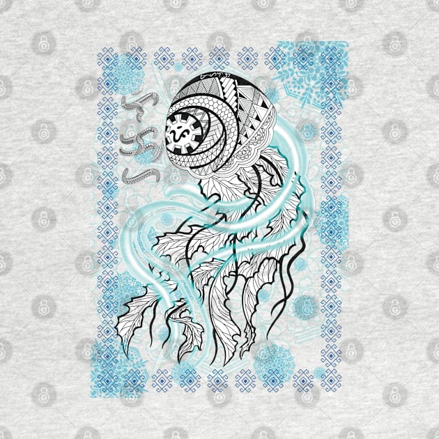 Tribal line Art Jellyfish / Baybayin word Likha (Creation) by Pirma Pinas